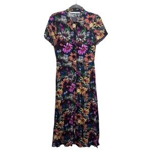Zara Women Multicolor Floral Sunflower Dress Medium Romantic Retro Vintage Glam